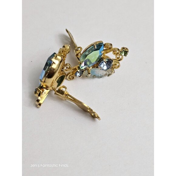 Vintage Juliana Aurora Borealis & Blue Rhinestone Clip-On Earrings - Picture 7 of 8